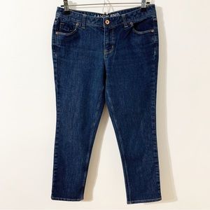 Lands’ End Petite Dark Wash Cropped Denim Jeans Five Pocket Styling Belt Loops
